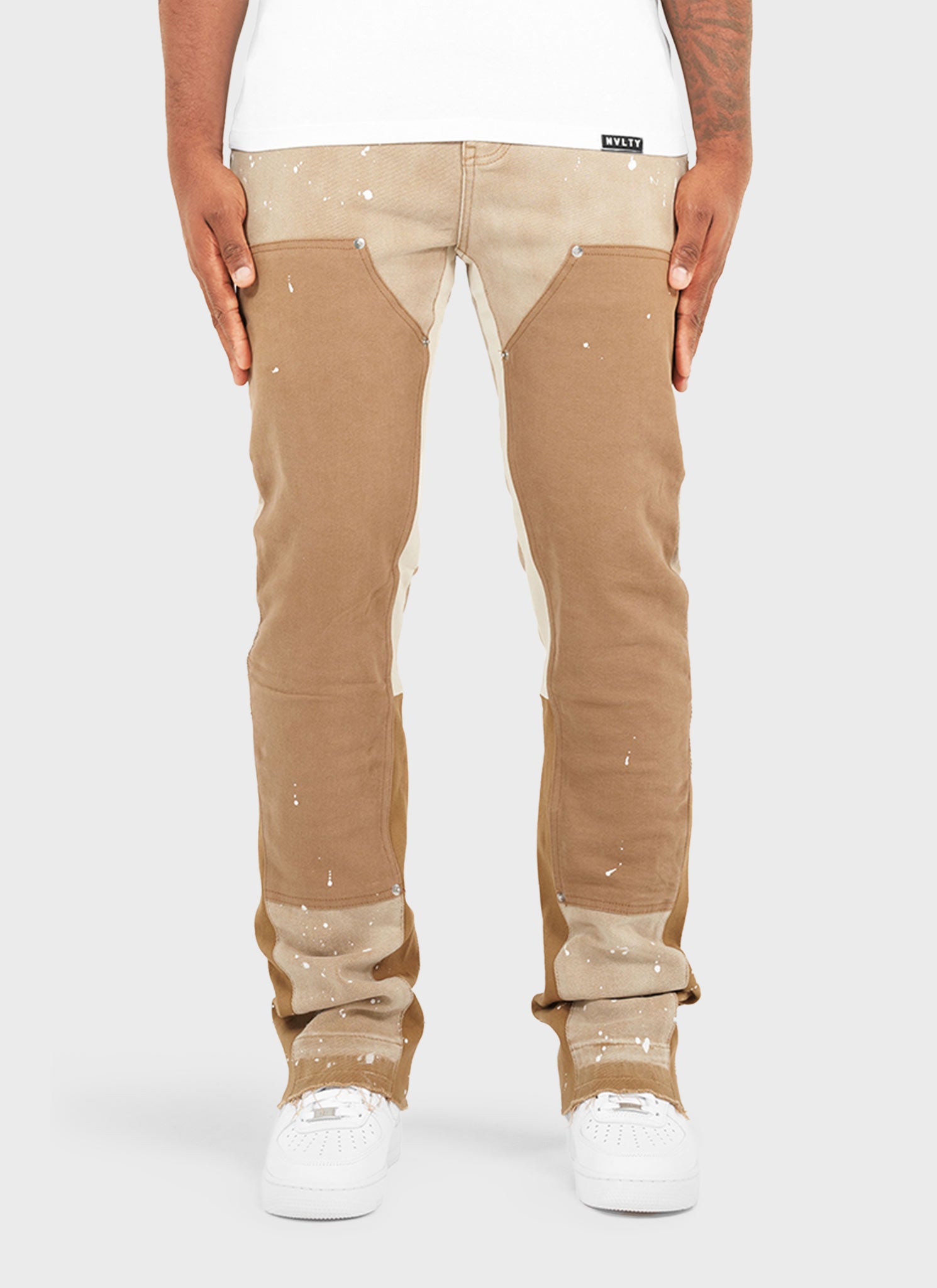 Vintage Flare Carpenter Paint Jeans – verwaschenes Tan