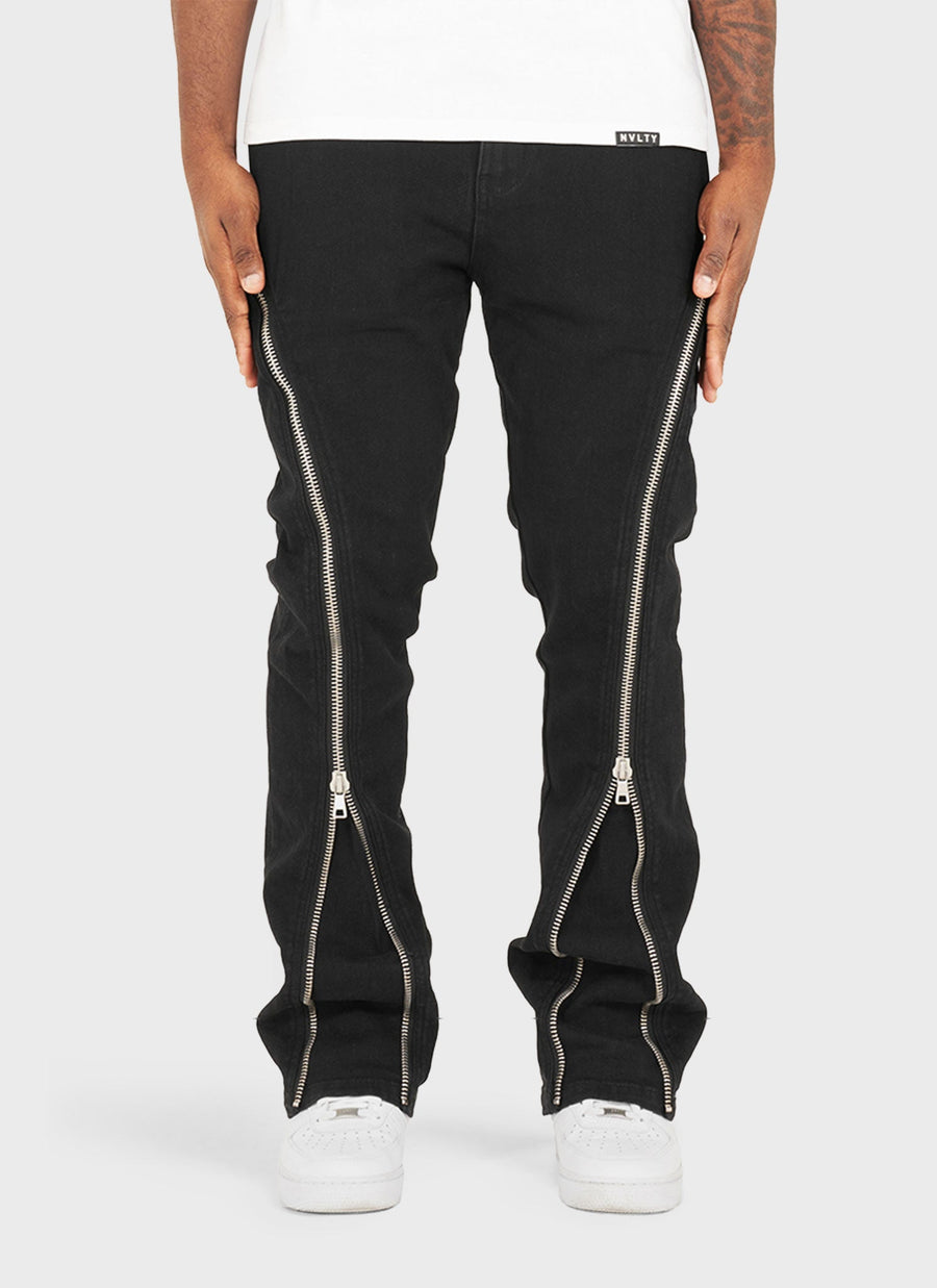Vintage Flare Zipper Jeans - Schwarz