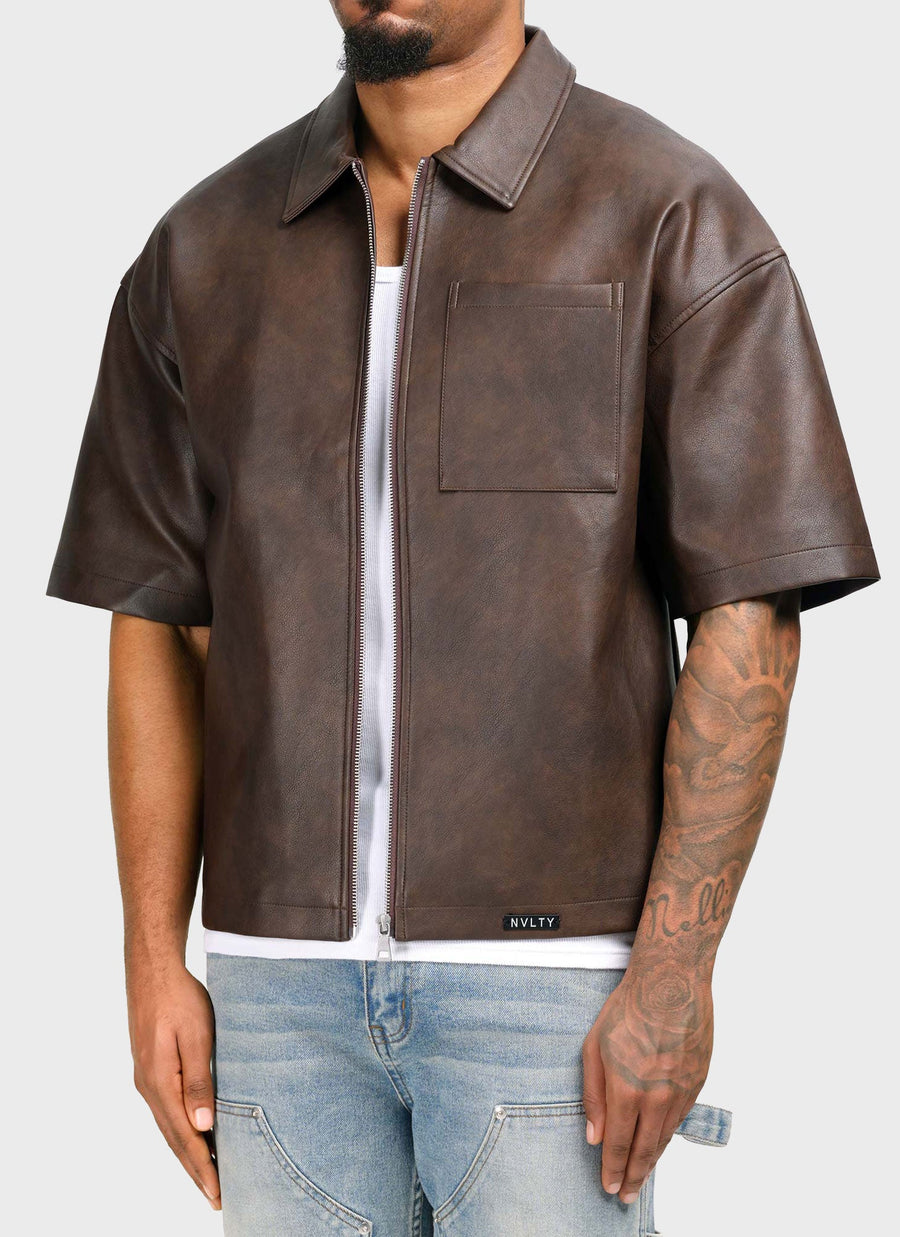Vintage Heavyweight Leather Shirt - Brown