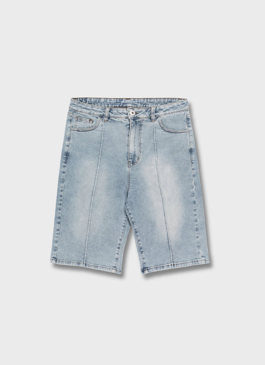 Vintage Pleat Denim Shorts - Blue