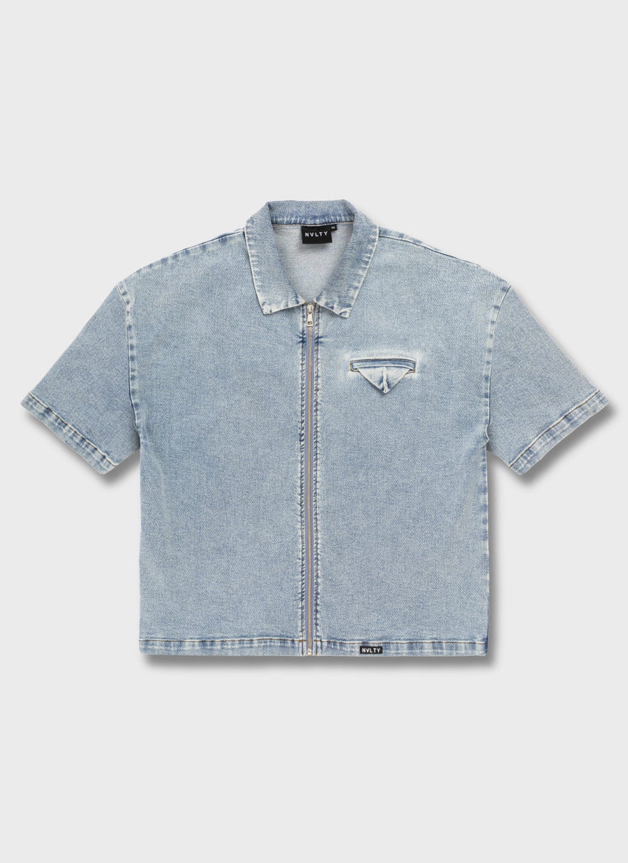 Vintage Pocket Square Denim Shirt - Blue