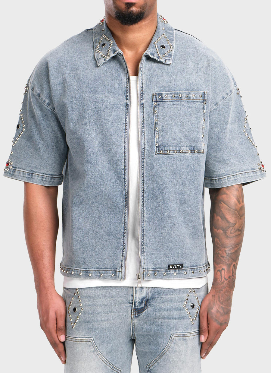 Vintage Studded Denim Shirt - Blue