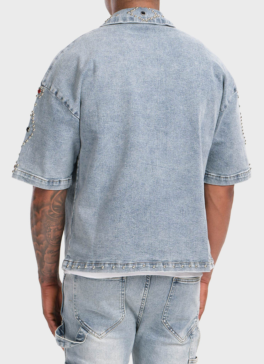 Vintage Studded Denim Shirt - Blue