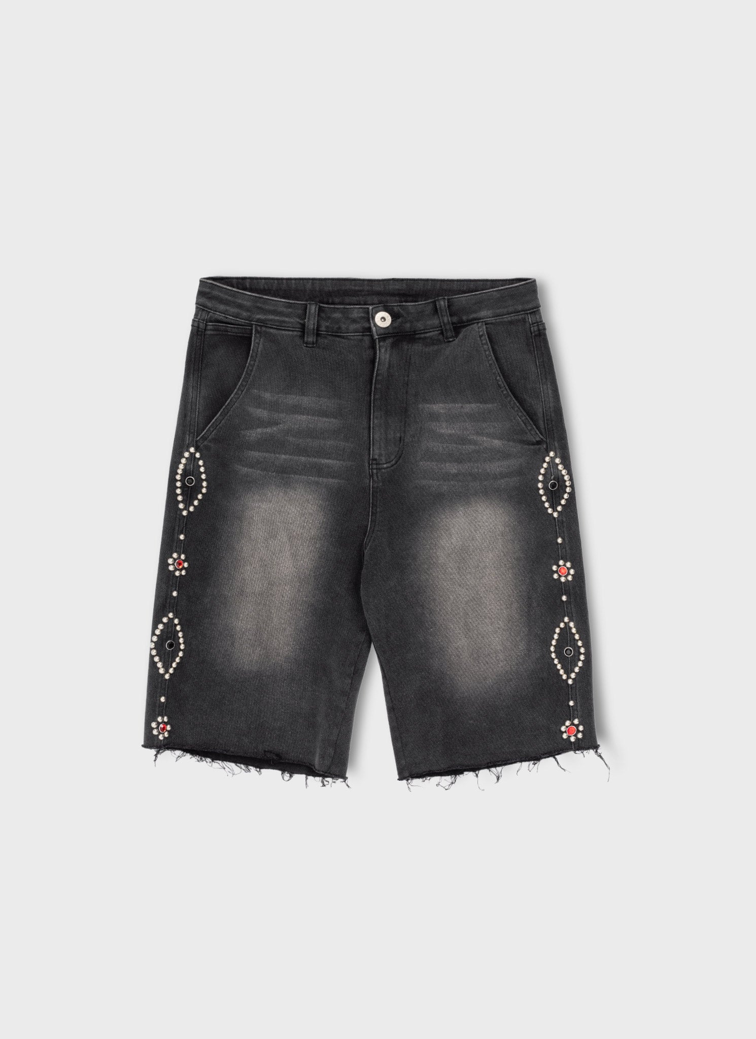 Vintage Studded Denim Shorts - Black