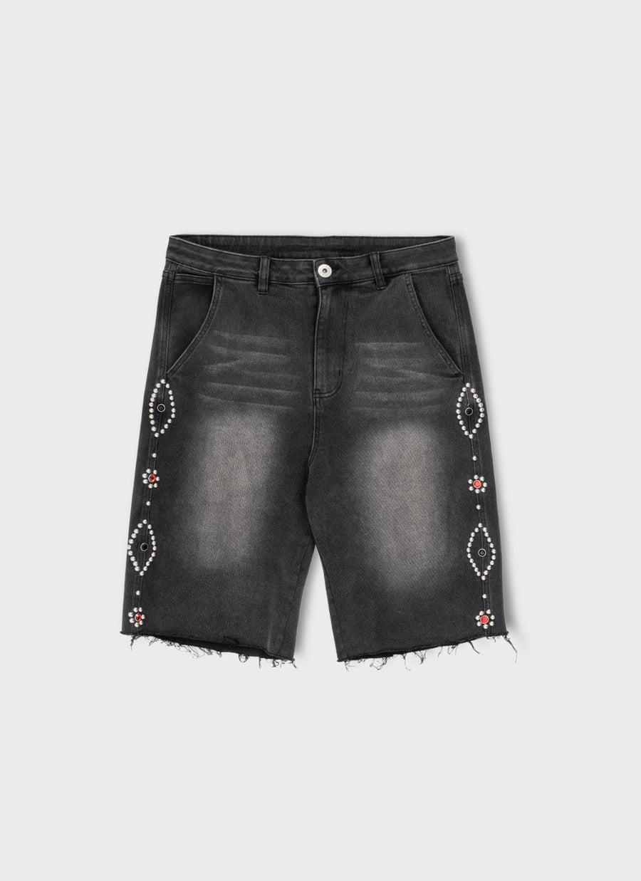 Vintage Studded Denim Shorts - Black