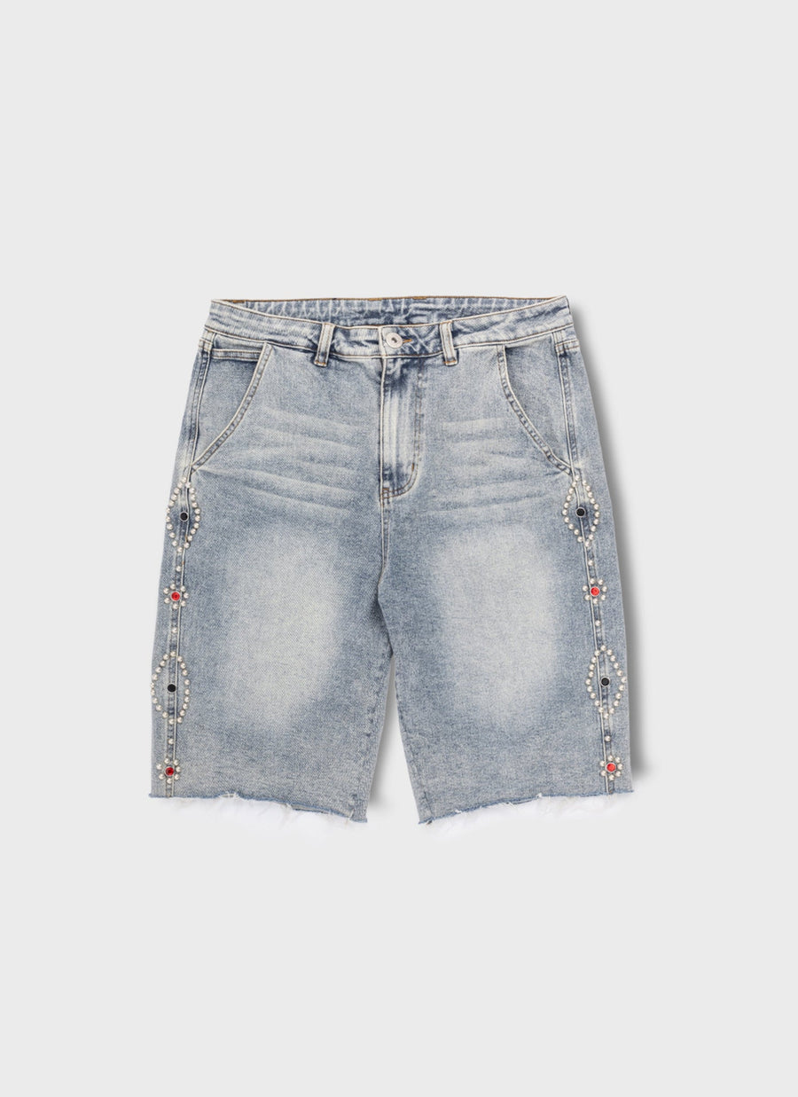 Vintage Jeansshorts mit Nieten - Blau
