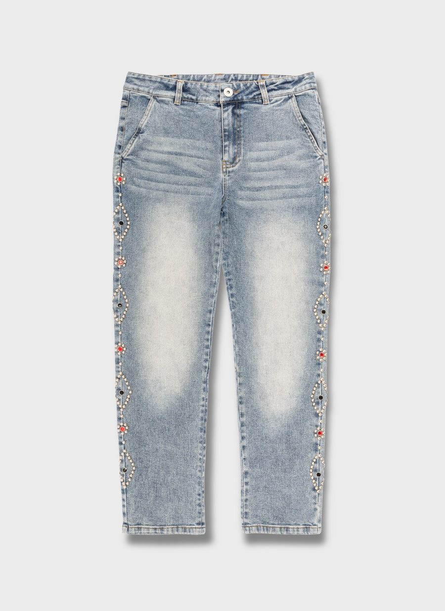 Vintage Jeans mit Nieten - Blau