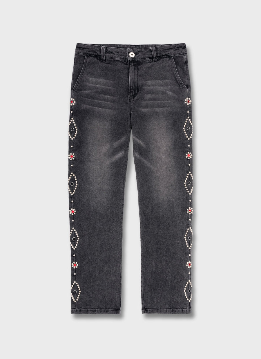 Vintage Jeans mit Nieten - Grau
