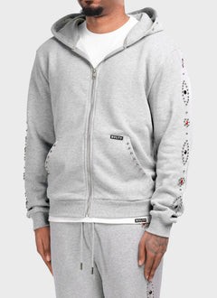 Vintage Studded Zip Hoodie - Grey