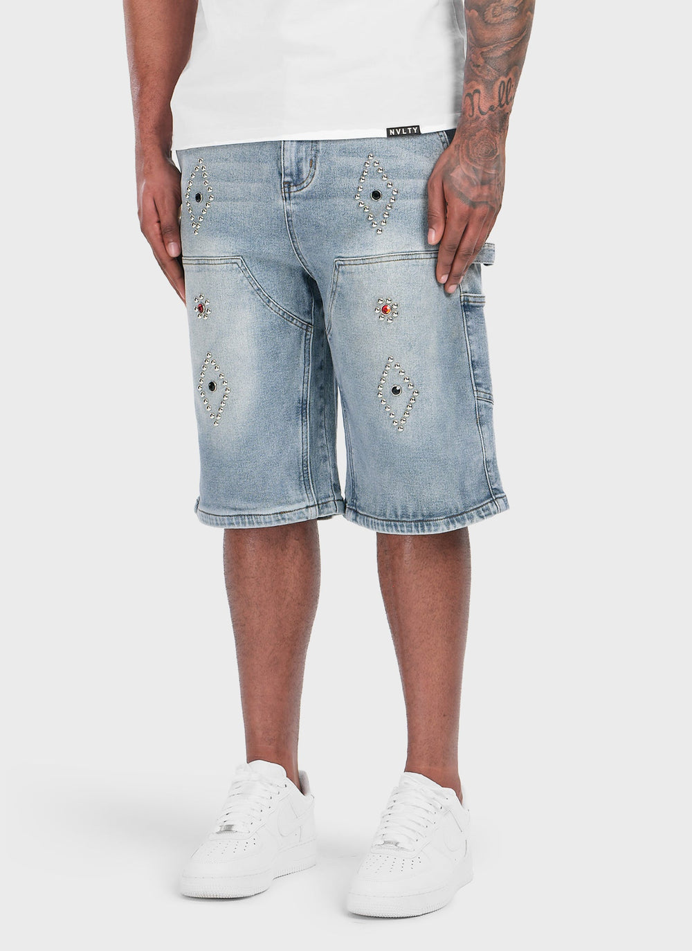 Vintage Carpenter Studded Denim Shorts - Blue
