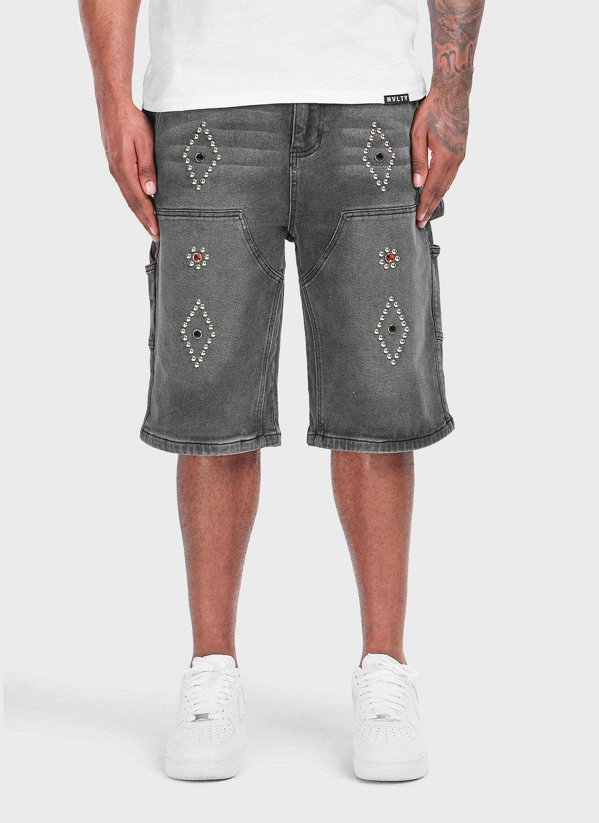 Vintage Carpenter Studded Denim Shorts - Black
