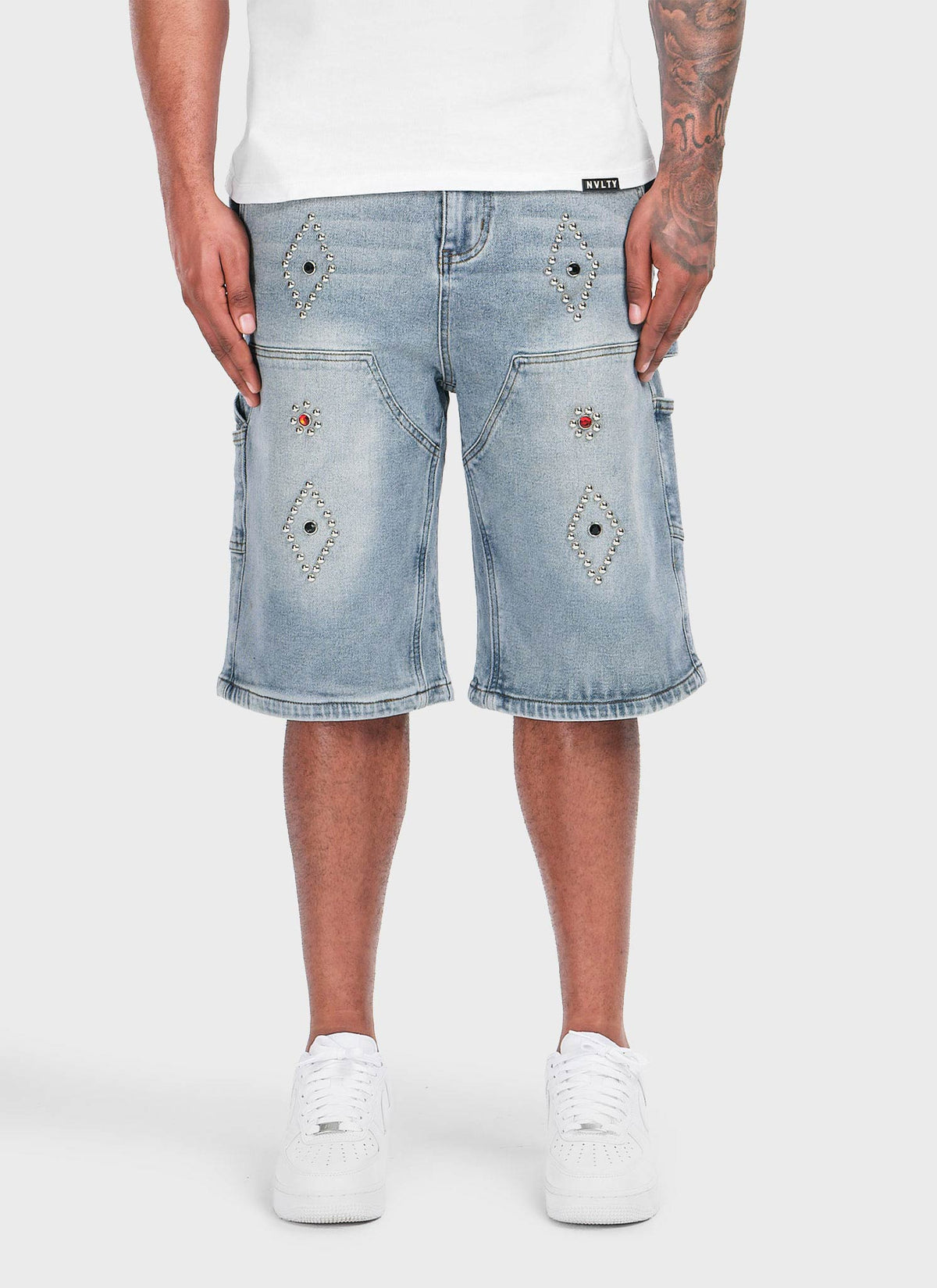Vintage Carpenter Studded Denim Shorts - Blue