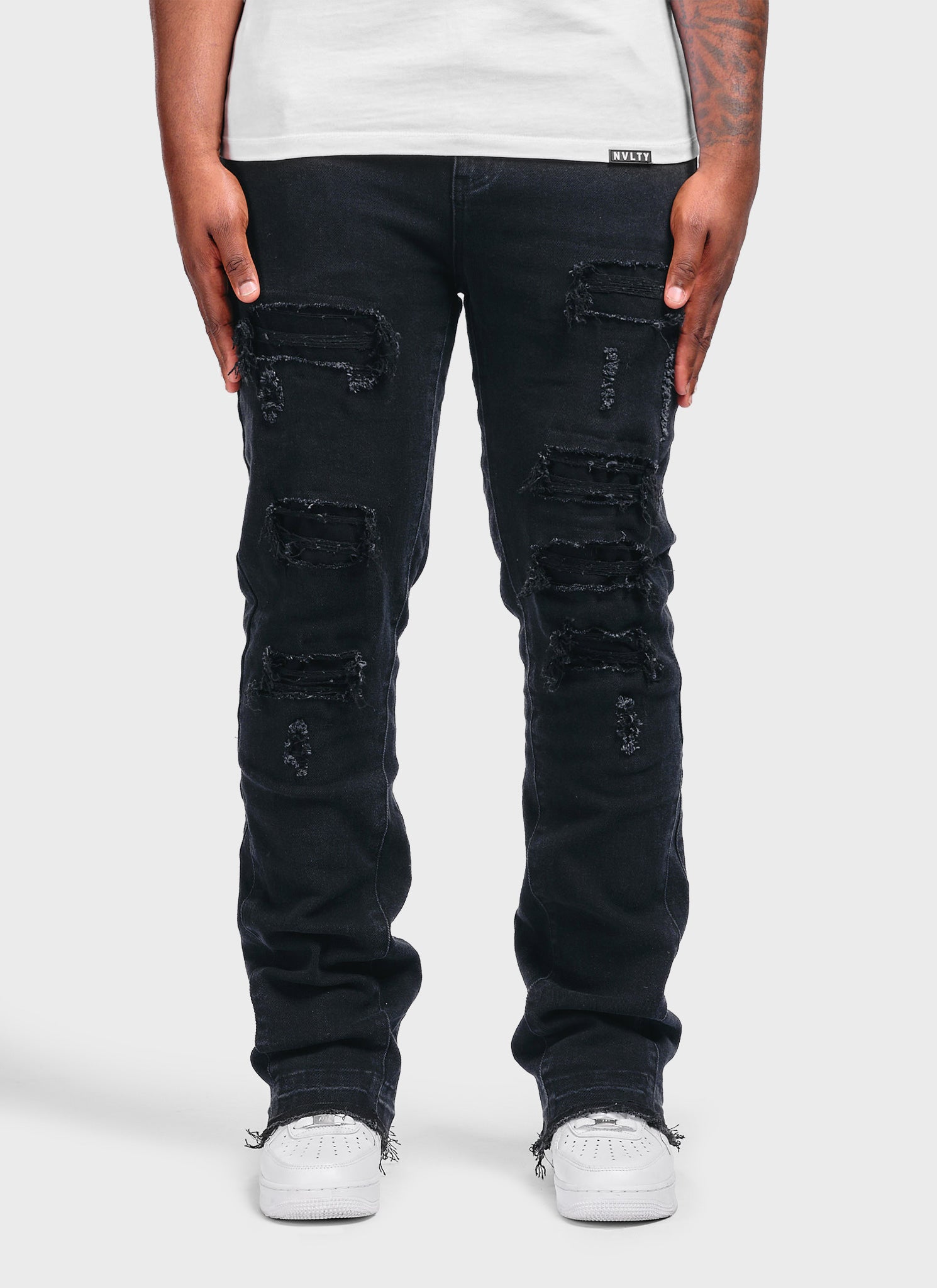 Vintage Flare Ripped & Repaired Jeans - Black