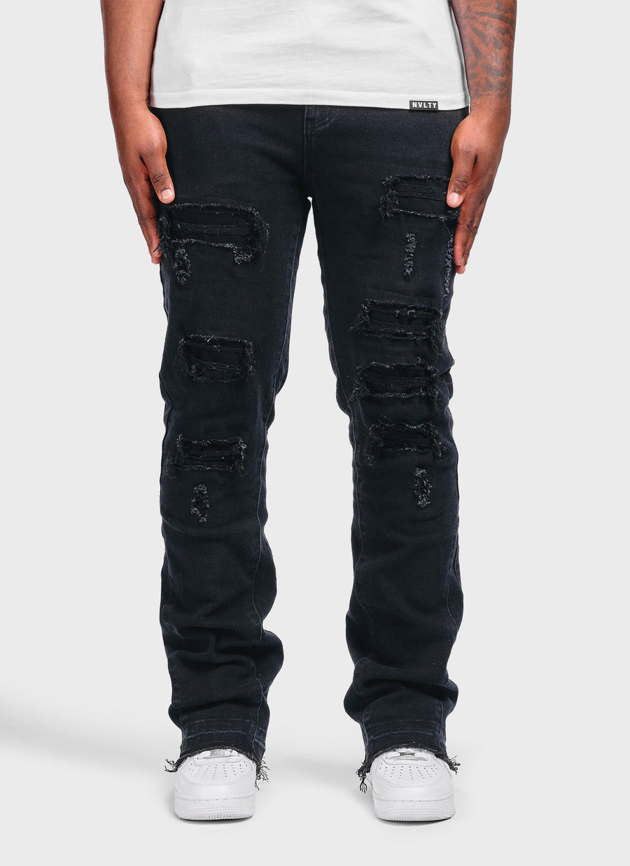 Vintage Flare Ripped & Repaired Jeans - Black