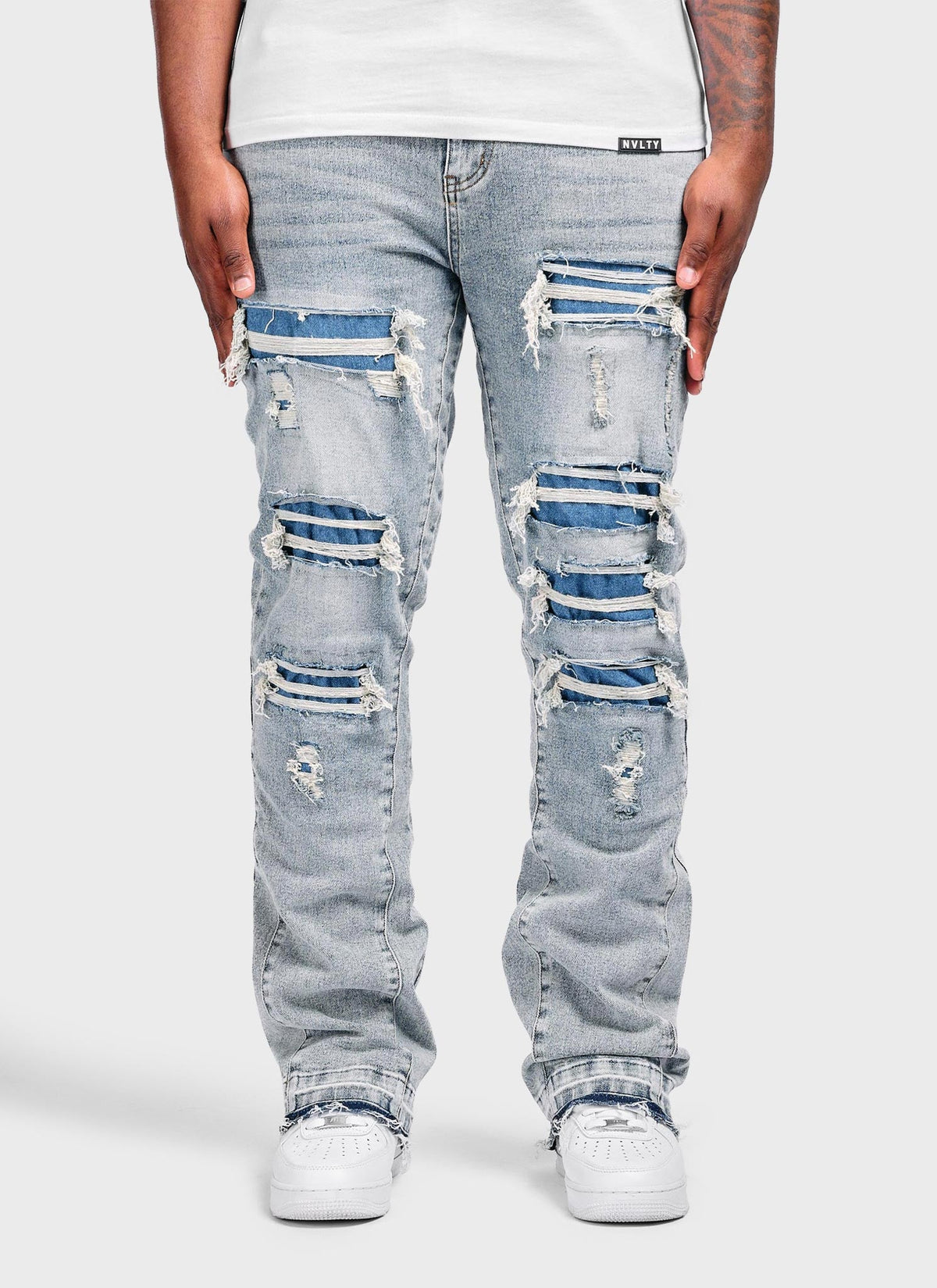 Vintage Flare Ripped & Repaired Jeans - Blue