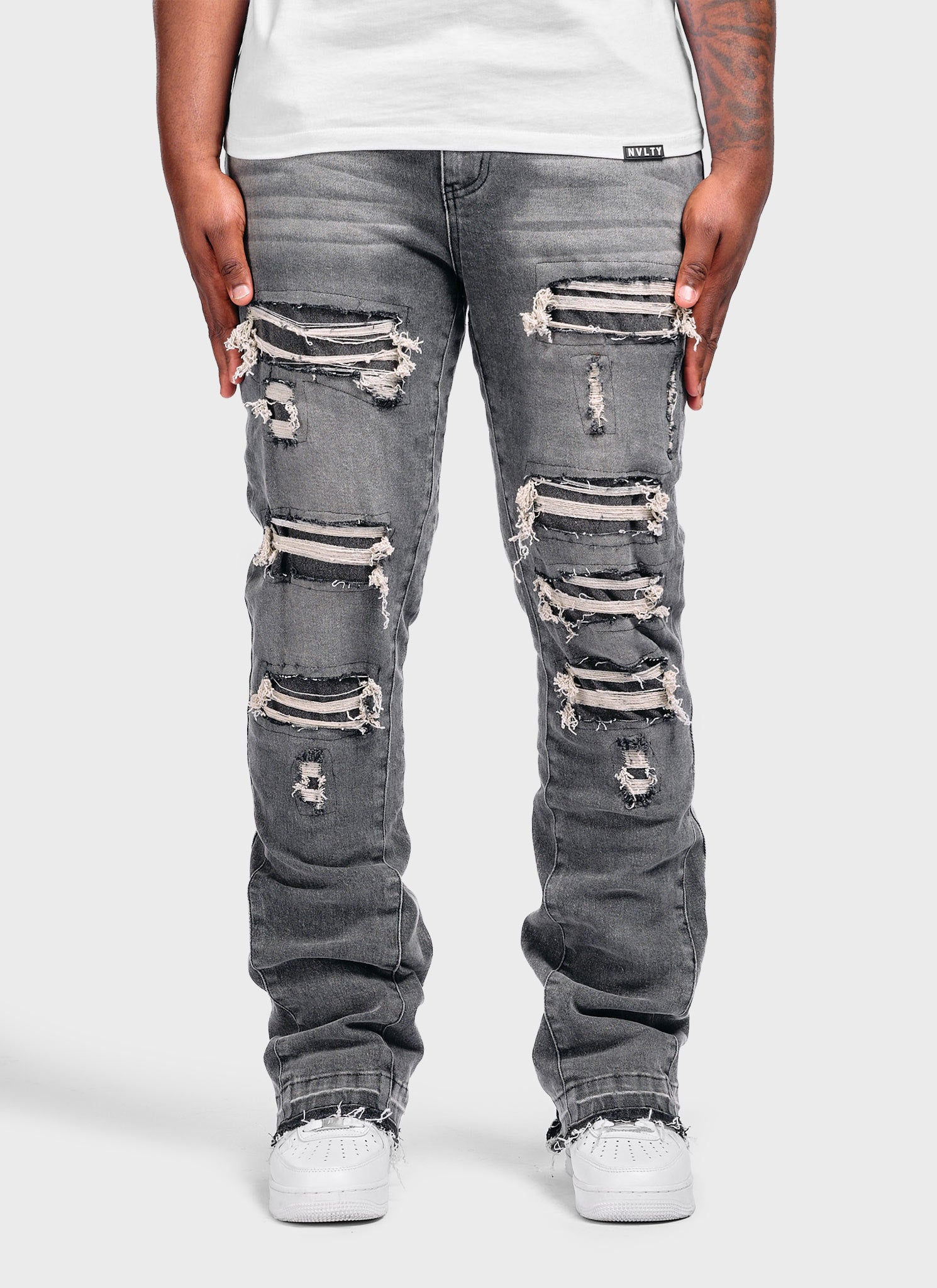 Vintage Flare Ripped & Repaired Jeans - Grey