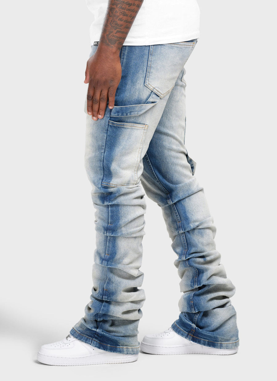 Vintage Flare Jeans mit Stickerei - Blau