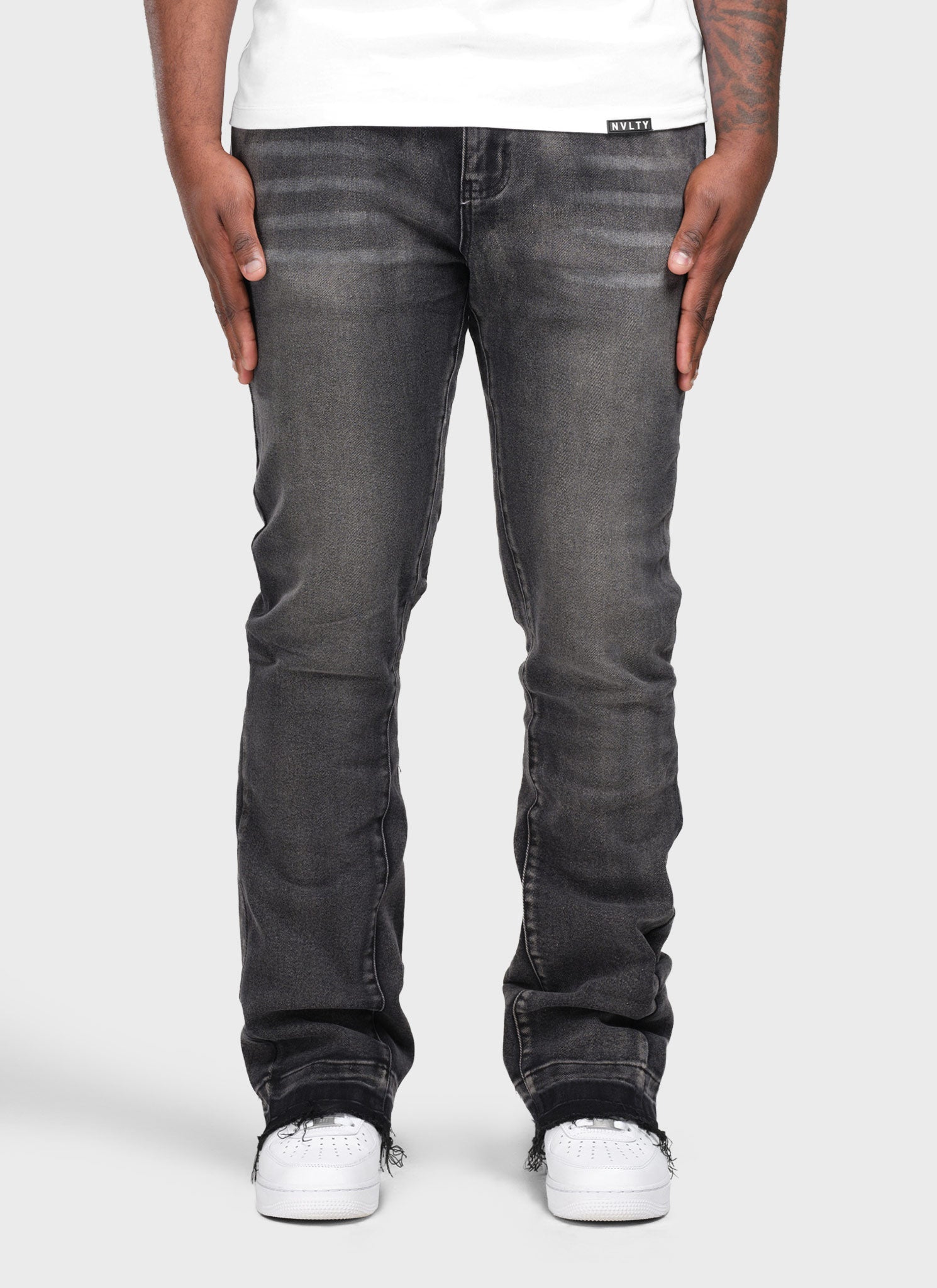 Vintage Flare Washed Jeans - Schwarz