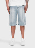 Vintage Pleat Denim Shorts - Blue