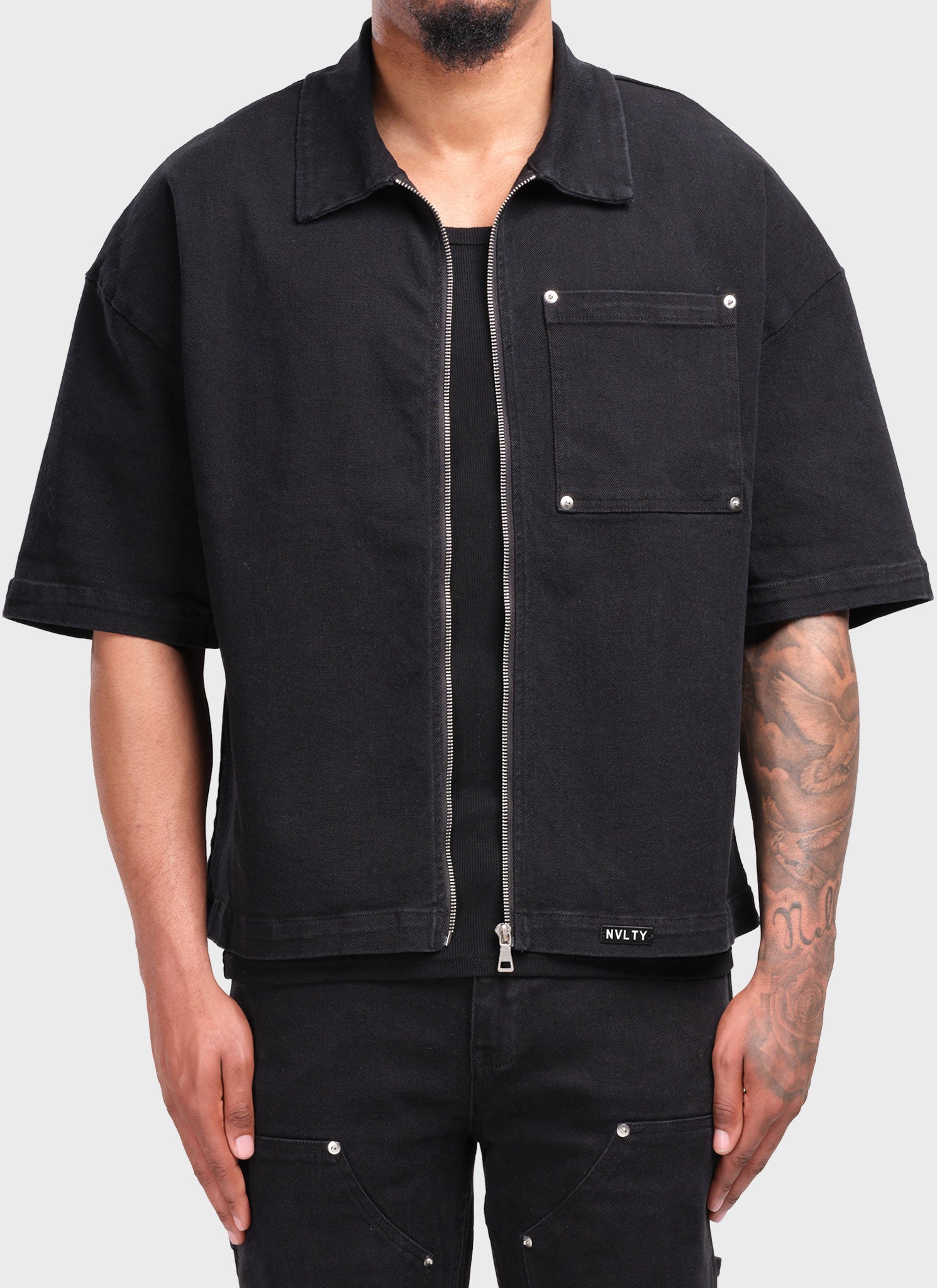 Vintage Nieten-Jeanshemd - Schwarz