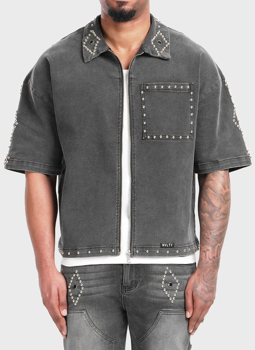 Vintage Studded Denim Shirt - Black