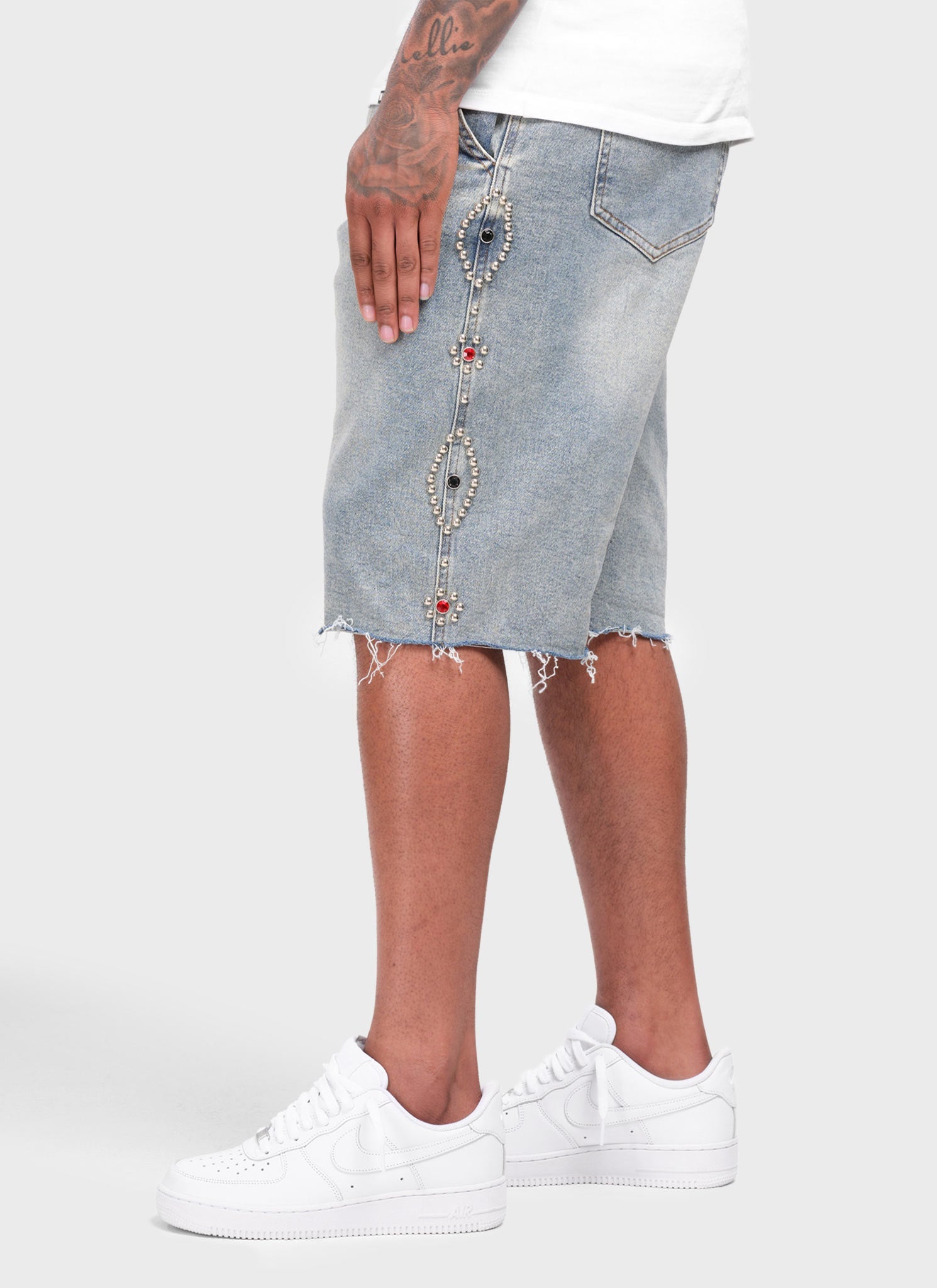 Vintage Jeansshorts mit Nieten - Blau