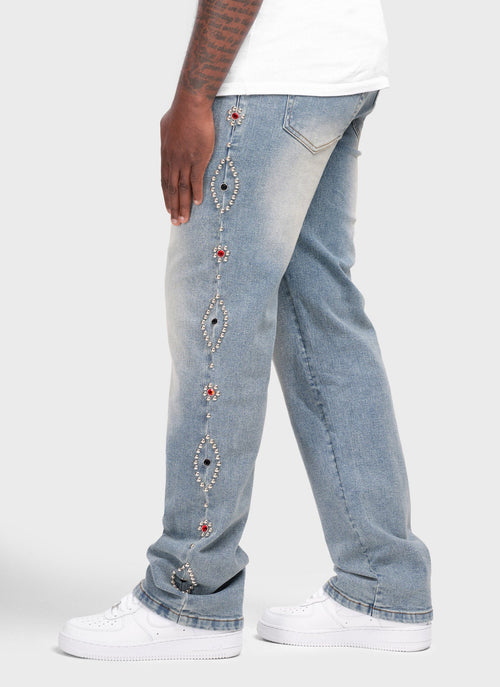 Vintage Jeans mit Nieten - Blau