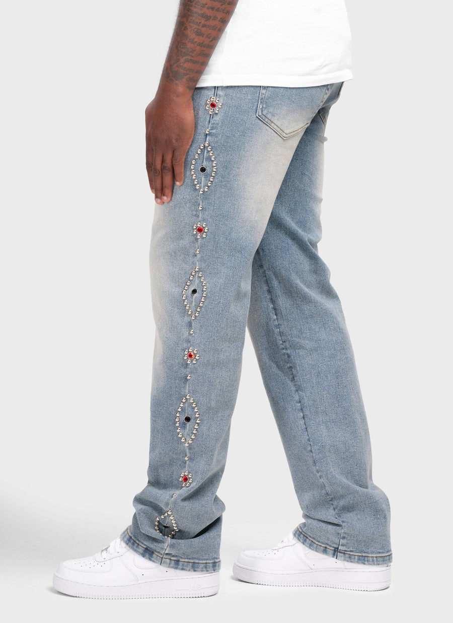 Vintage Jeans mit Nieten - Blau