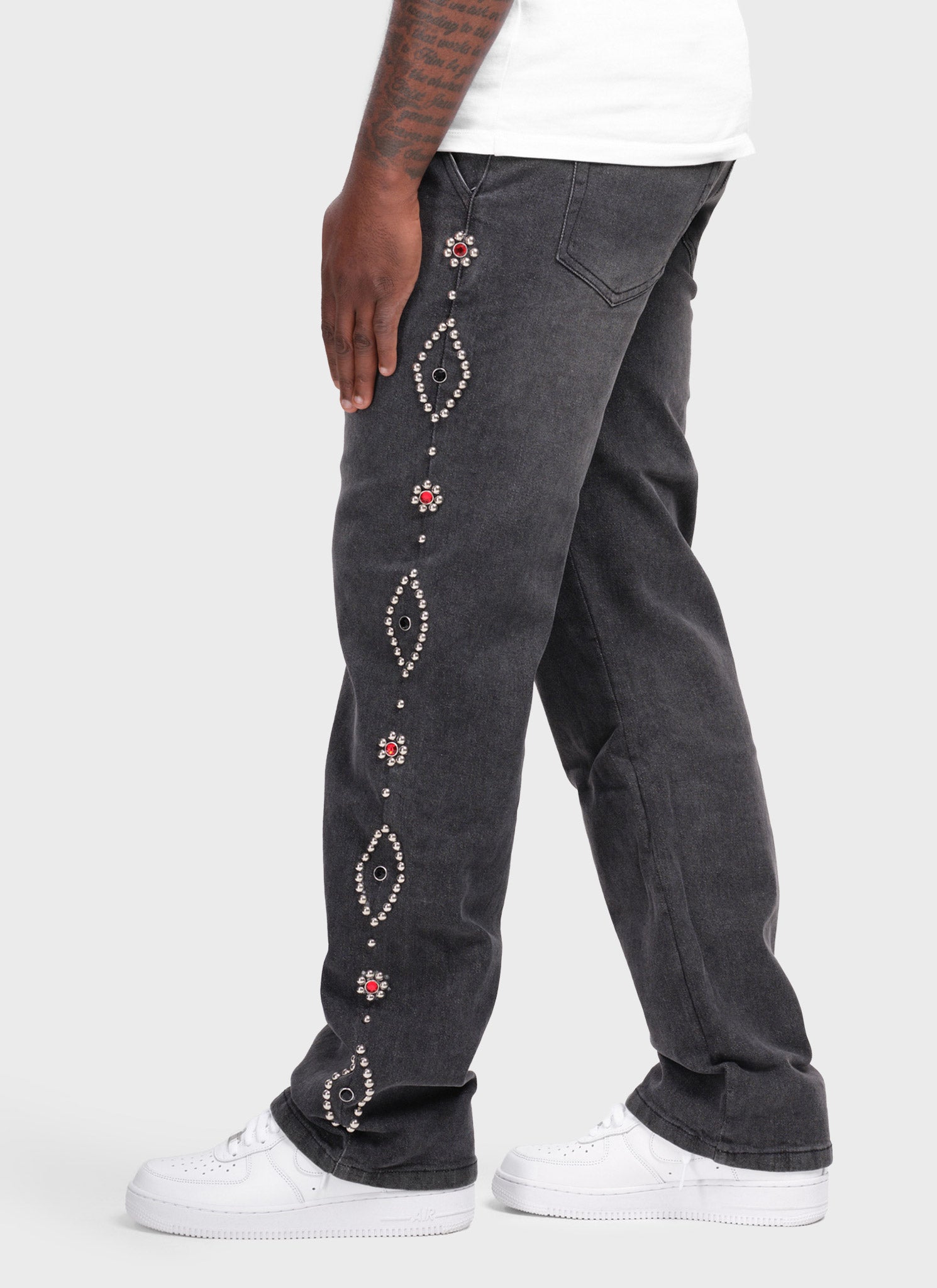 Vintage Jeans mit Nieten - Grau