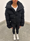 Knit Shawl Collar Puffer Jacket - Black