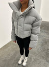 Knit Shawl Collar Puffer Jacket - Grey