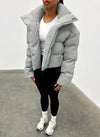 Knit Shawl Collar Puffer Jacket - Grey