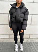 Vintage Shawl Collar Puffer Jacket - Black