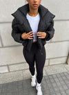 Vintage Shawl Collar Puffer Jacket - Black