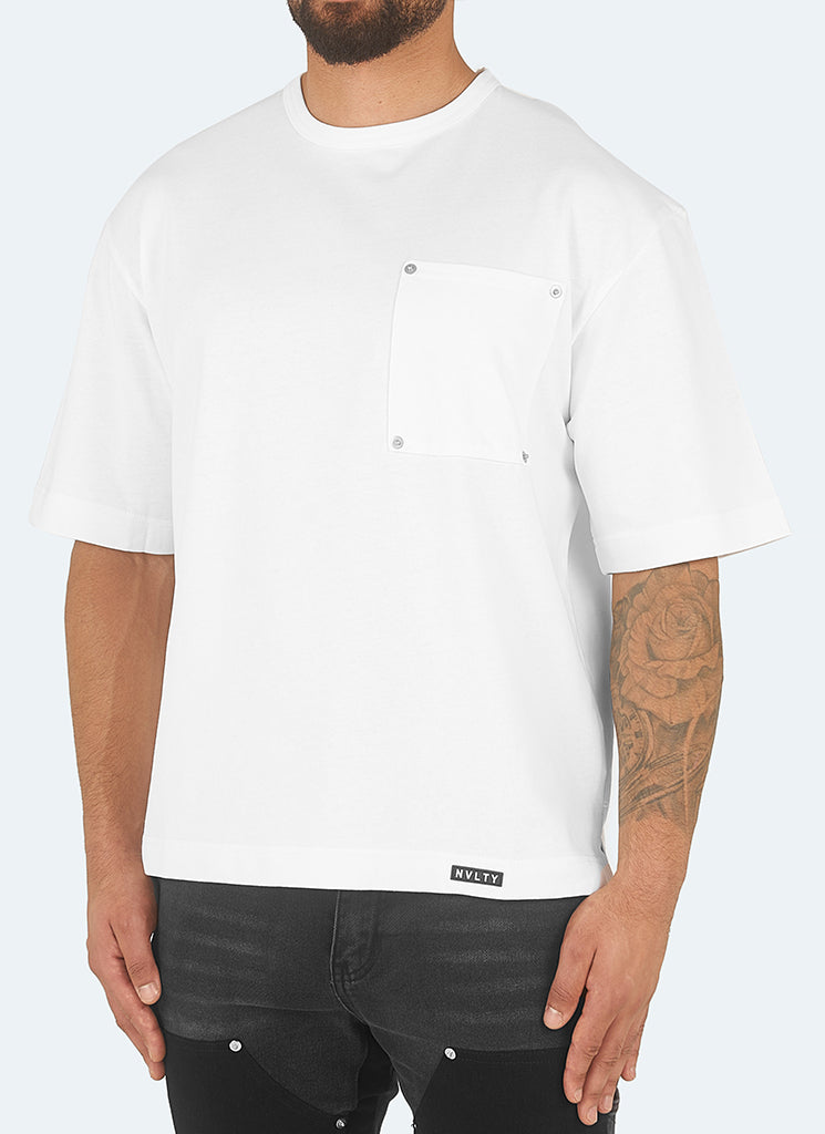 Schweres T-Shirt mit kastenförmigen Nieten - Weiß