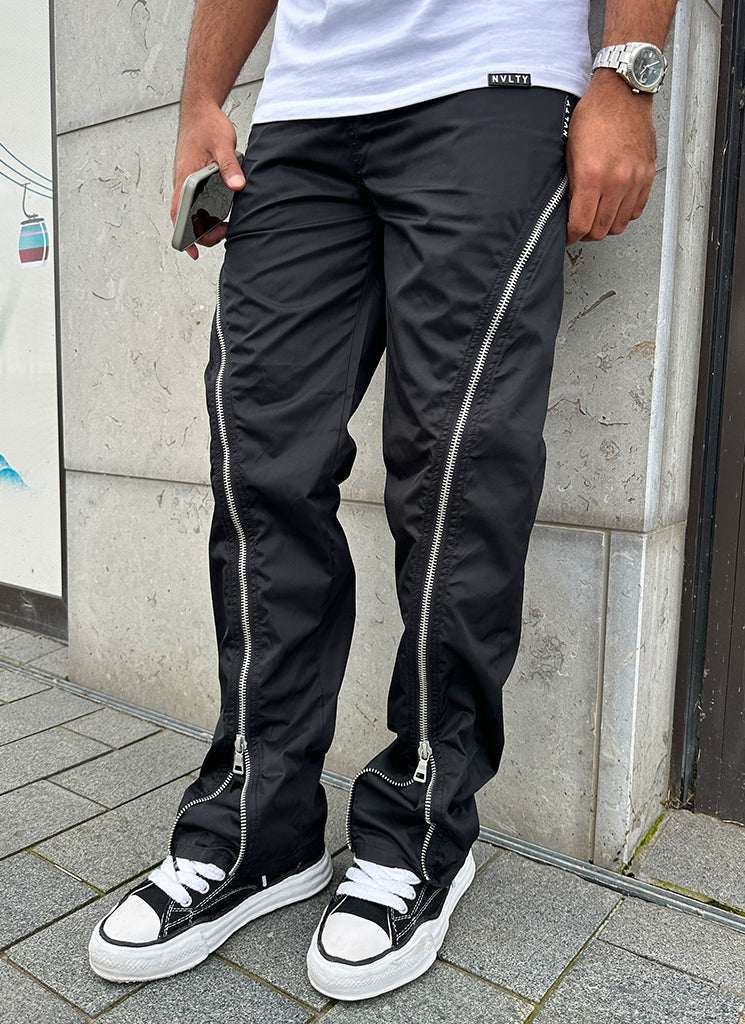 Schlaghose aus Nylon mit Reißverschluss - Schwarz