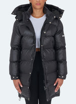 Long Shiny Puffer Jacket - Black