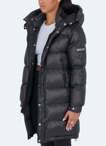 Long Shiny Puffer Jacket - Black