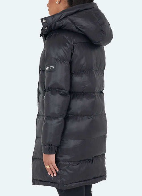 Long Shiny Puffer Jacket - Black