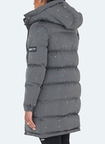 Long Paint Puffer Jacket - Charcoal Grey