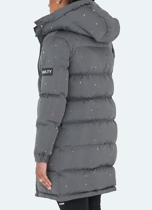 Long Paint Puffer Jacket - Charcoal Grey