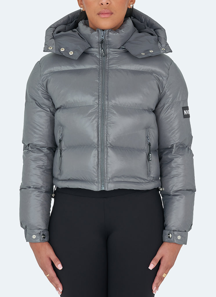 Glänzende Pufferjacke – Anthrazit