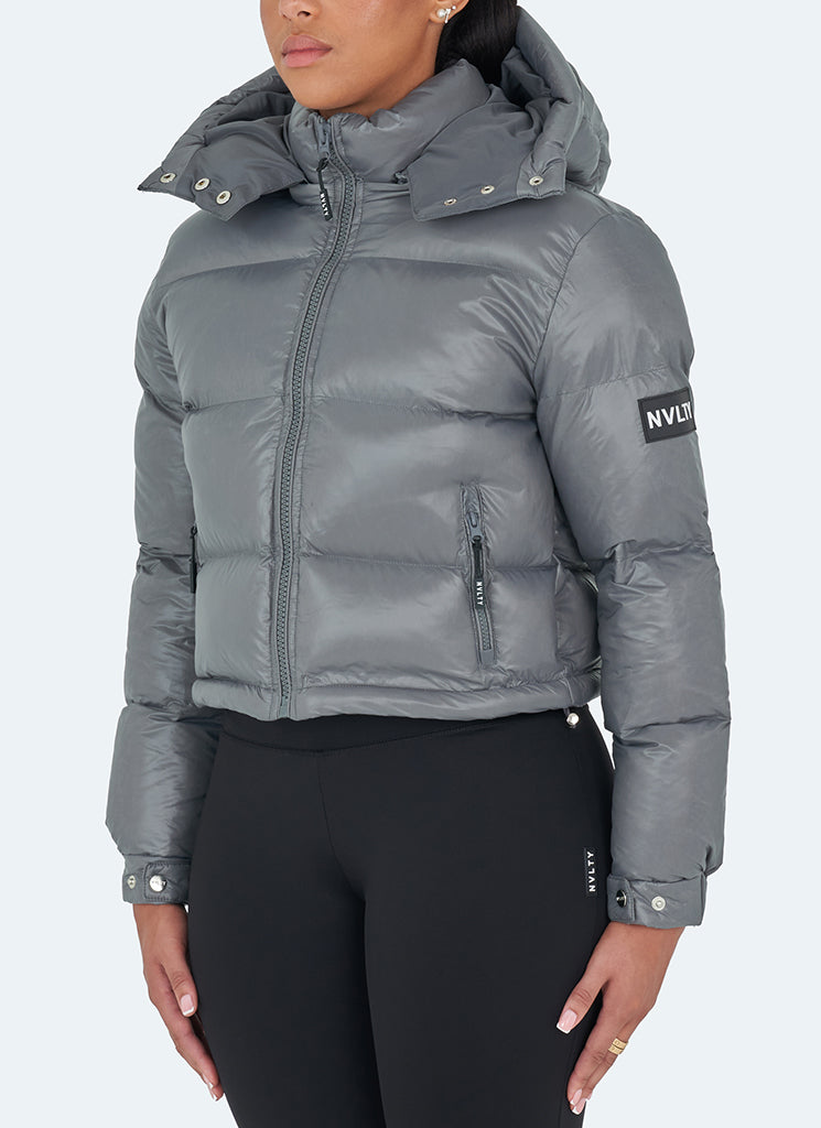 Glänzende Pufferjacke – Anthrazit