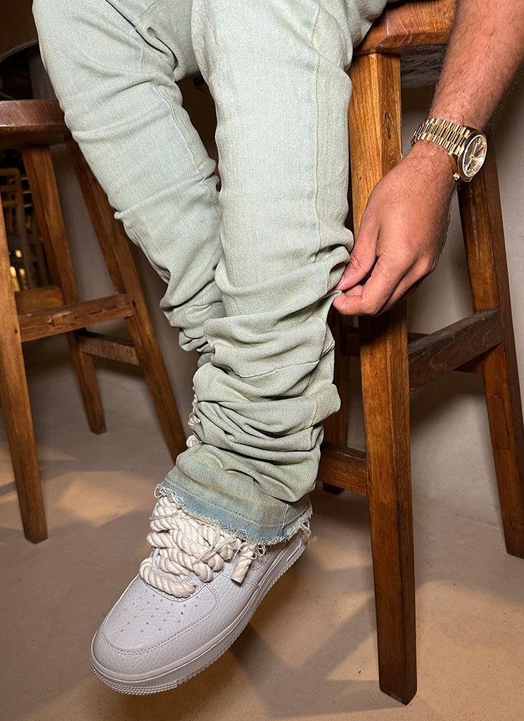 Vintage Stacked Jeans - Washed Green