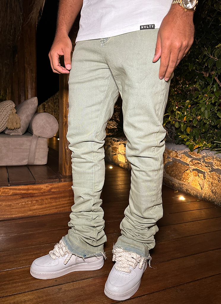 Vintage Stacked Jeans - Washed Green