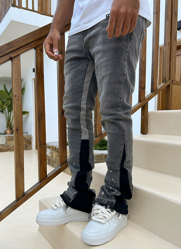 Vintage Flare Paint Jeans - Grey