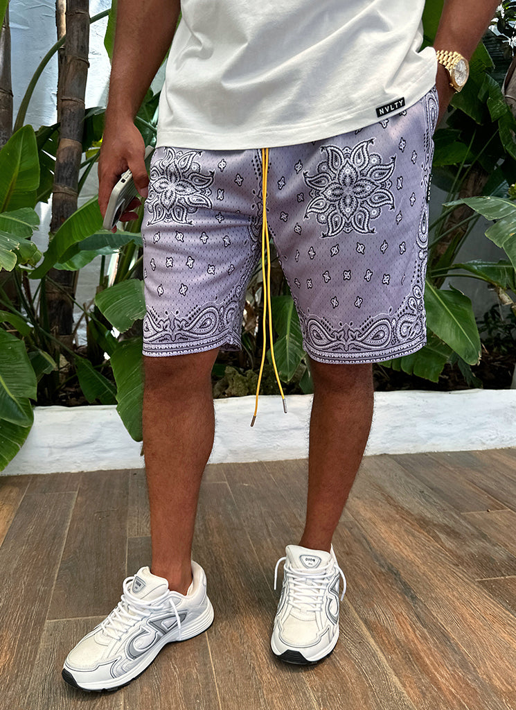 Paisley Mesh Shorts - Grey