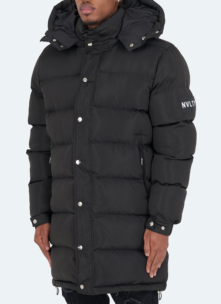 Long Essential Puffer Jacket - Black