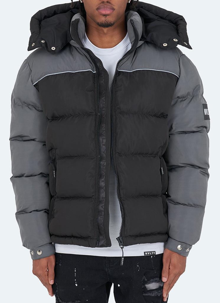 Dual Tone Puffer Jacket - Black/Grey