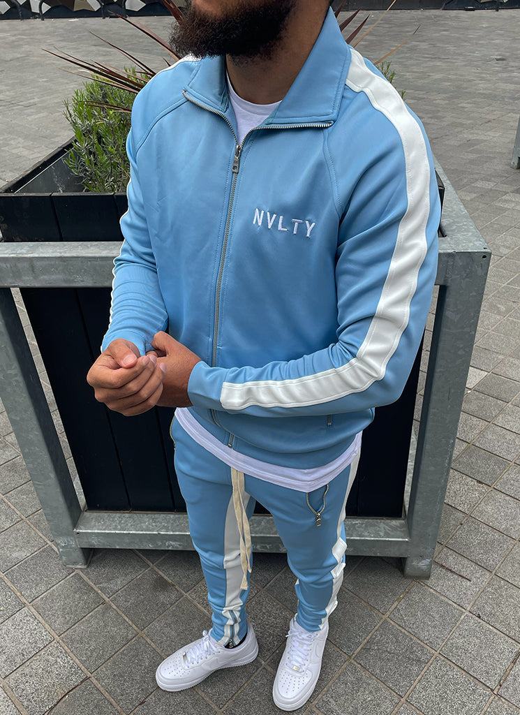 Veste de survêtement à panneaux - Bleu bébé/Blanc